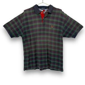 1990s Vintage Tommy Hilfiger Signature Tartan Plaid Knit Polo Shirt Logo Size M
